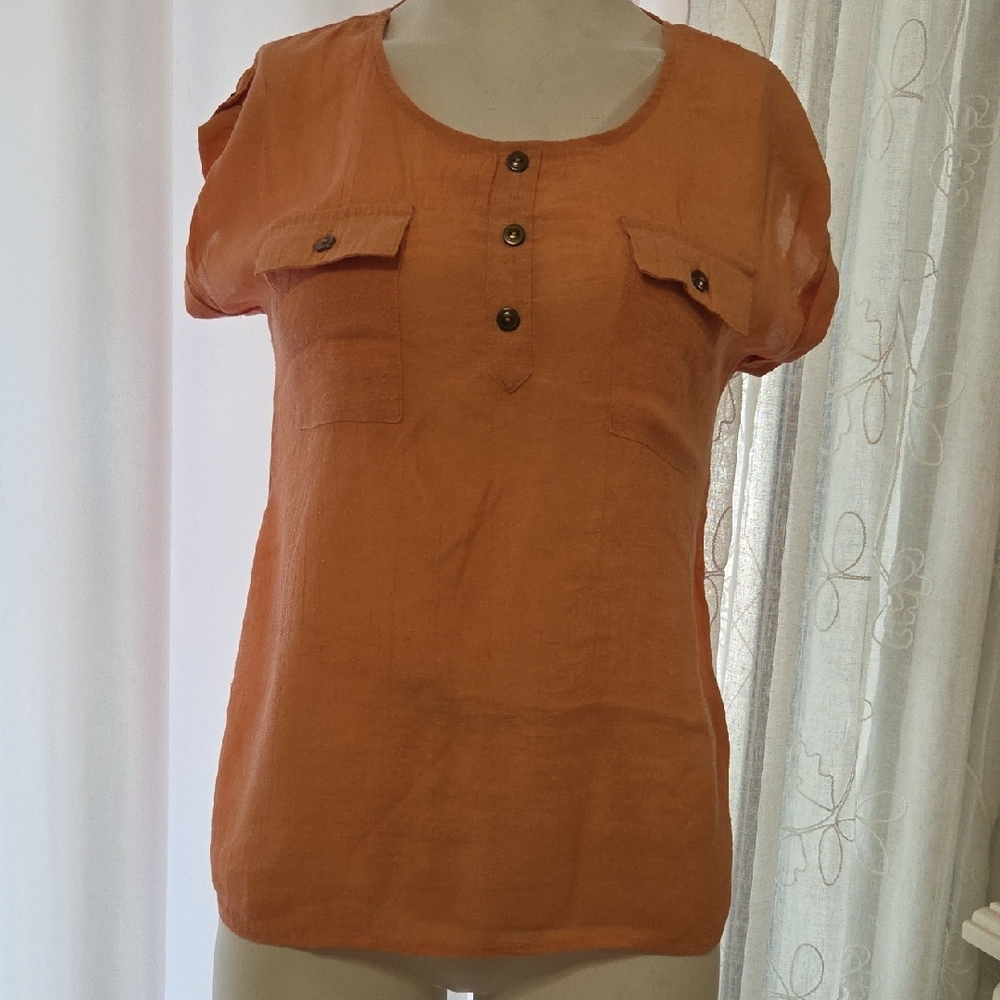 Mine Orange Short Sleeve Blouse Midium Sz [1022]